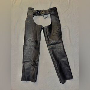 Hudson Leather Black Genuine Leather Chaps, Size Small